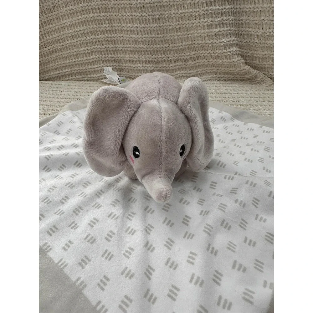 Pearhead Elephant Baby Security Blanket‎ Lovey Grey White Dash Print 83111